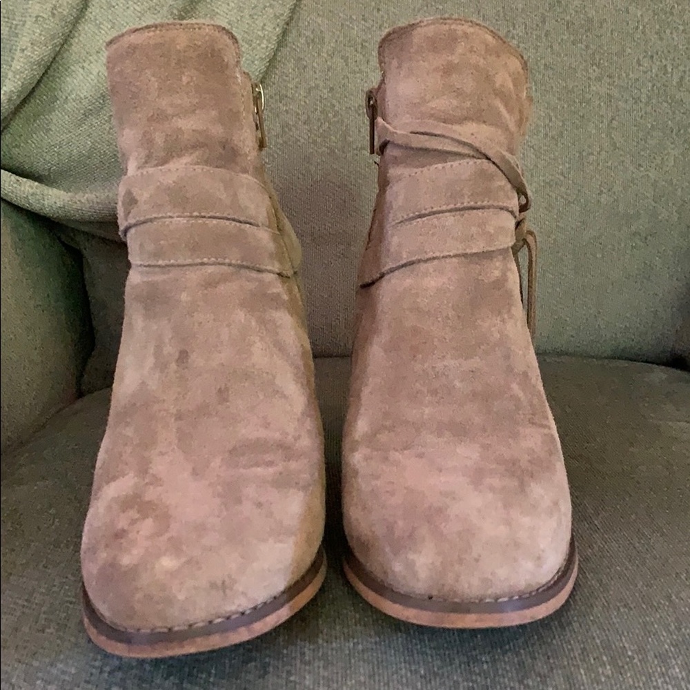 Taupe Cow Suede Booties - Picture 2 of 10